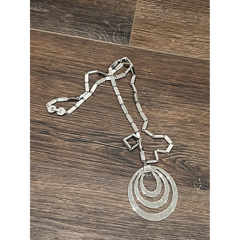 Vintage MONET Silver MODERNIST Necklace Book Chain 1960's BIG BOLD Funky
